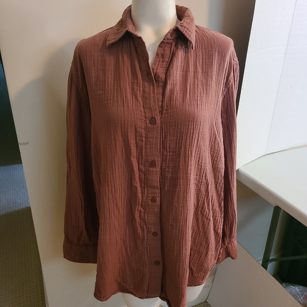 Shirt Wilfred Free Organic Cotton Button Up Relaxed Fit Size S Terra Cotta Comor